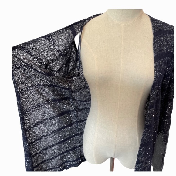 Jess Sz.M Dark Blue Long Line Mid Length Striped Speckle Knit Cardigan Cozycore - Picture 5 of 8